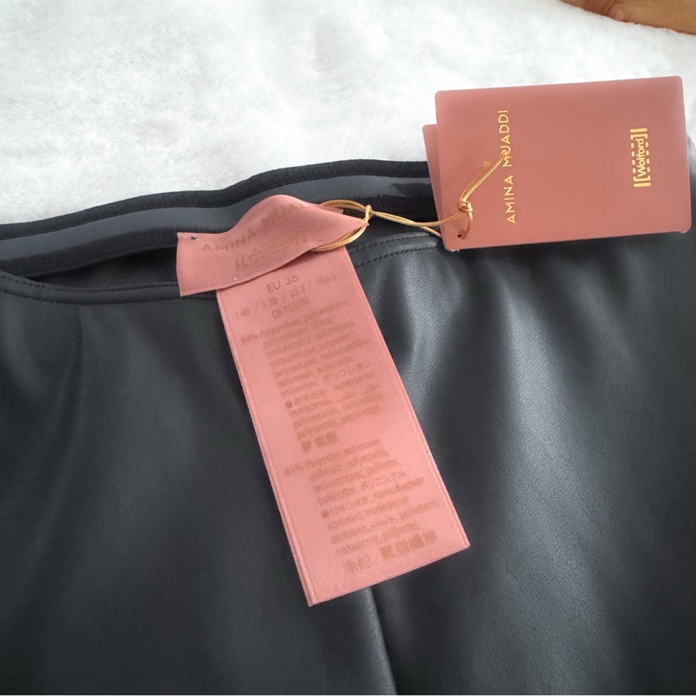 Wolford Amina Muaddi Faux Leather Leggings Stirrup Black NWT - Picture 8 of 13